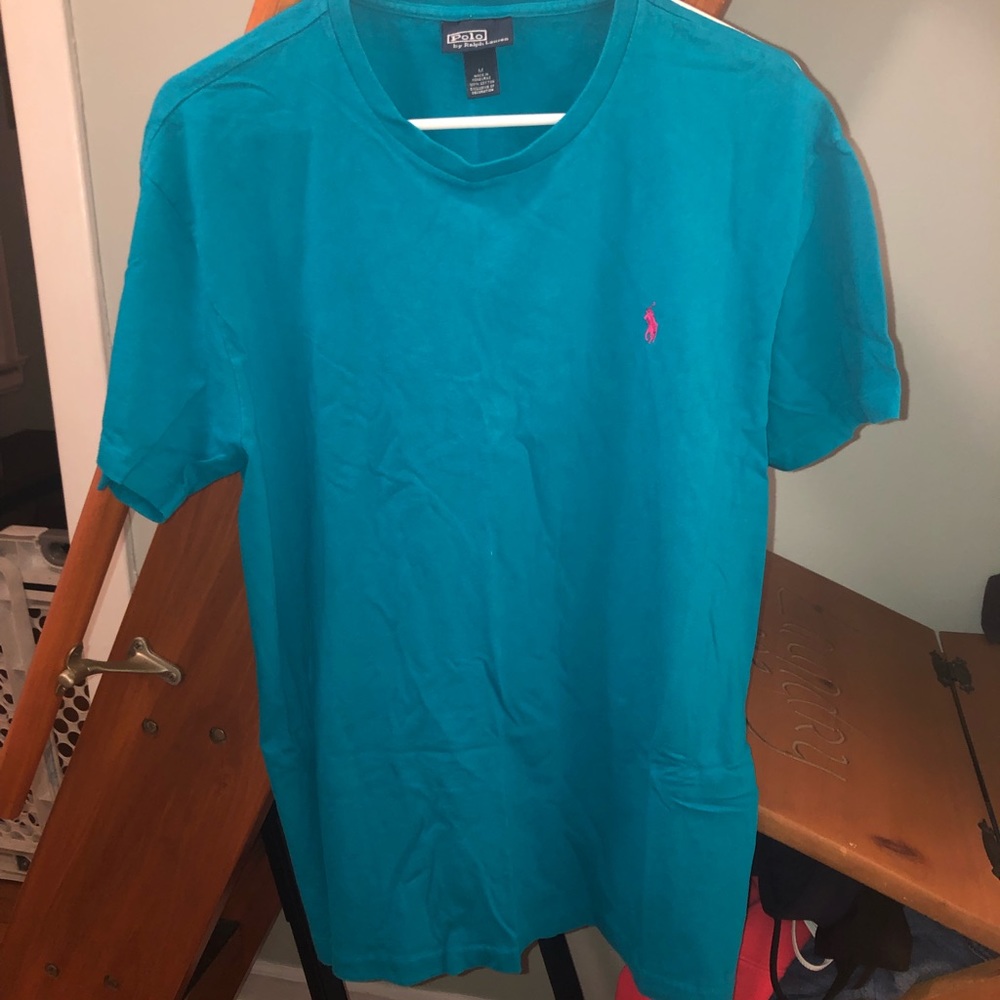 RALPH LAUREN Teal Shirt with Pink Logo